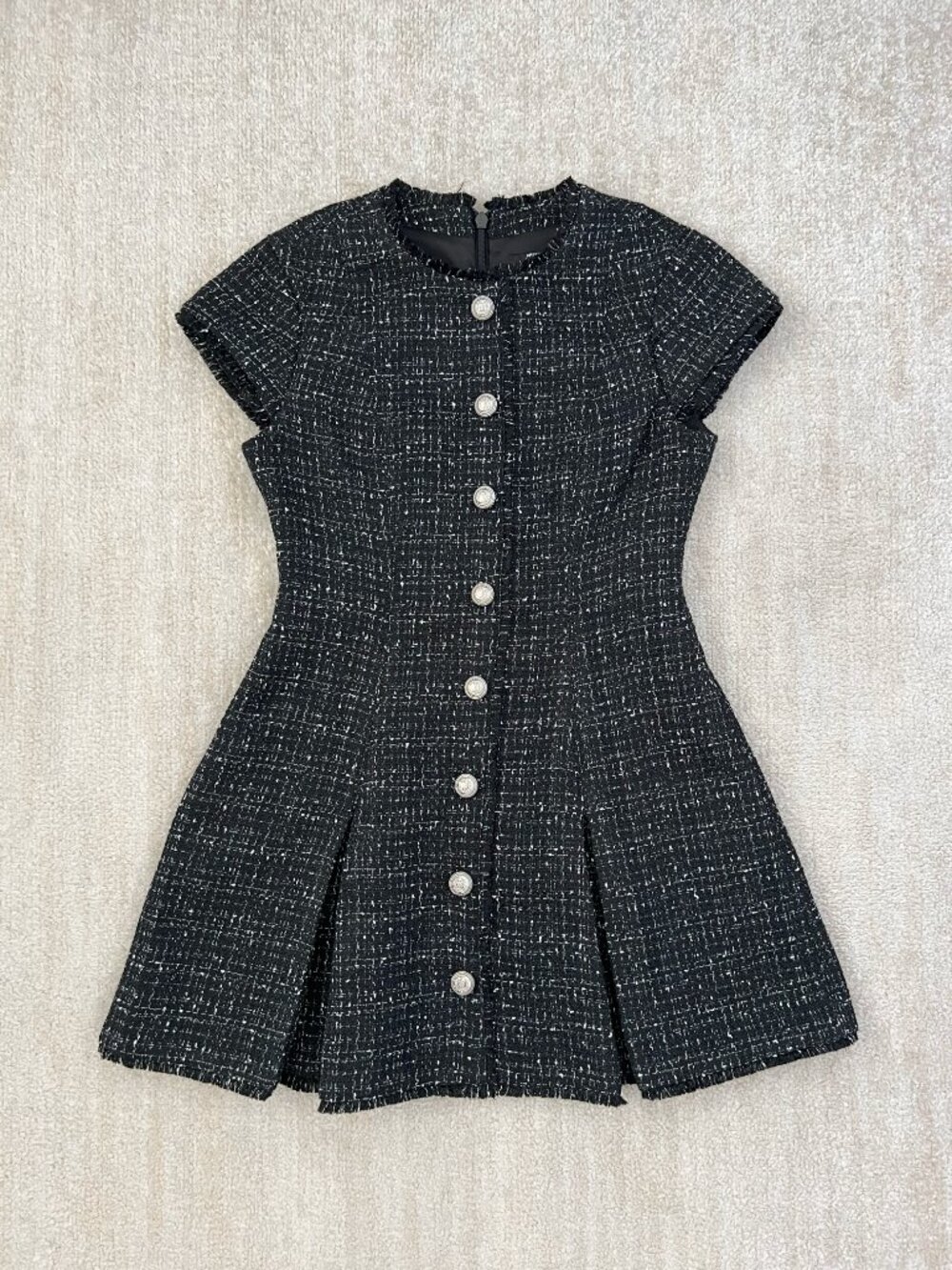 French Connection Black White Tweed Cocktail Mini Dress 6 Academia Whimsygoth